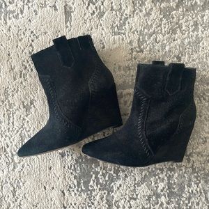 Rebecca Minkoff Bianca Black Suede Leader Wedge Bootie